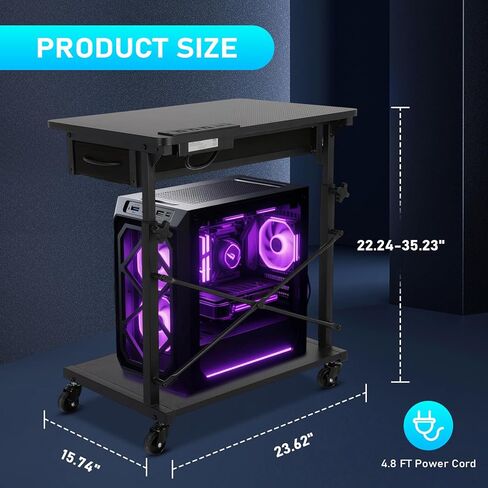 PC Tower Stand, Computer Tower Stand Under Desk，PC Stand for Floor with Drawer & 2 Lockable Castors，2 Tier Computer Cart for ATX Case，Office，Game Rooms，Study Room in Saudi Arabia