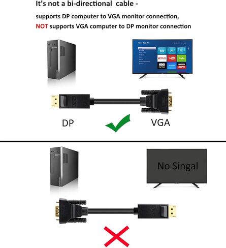 كابل DTech Displayport إلى VGA بطول 10 أقدام، محول سلك DP ذكر إلى ذكر مع موصل مطلي بالذهب (أسود، 10 أقدام) in Kuwait