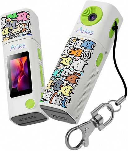 Aries SnapCharm Mini Thumb Camera, 1080P/2K HD Wearable Keychain Camera with 230° Rotating Lens, 4MP Portable Mini Digital Video Recorder, TFT LCD Screen, USB-C, Supports up to 128GB microSD in Kuwait