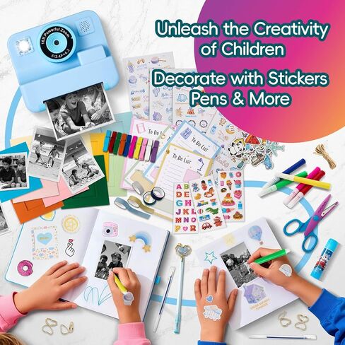 Kids Instant Print Camera, 1080P Selfie Video Camera with DIY Journal Kit – 200+ Accessories, Christmas & Birthday Gifts for Girls & Boys Ages 3-12 (Blue) in Kuwait