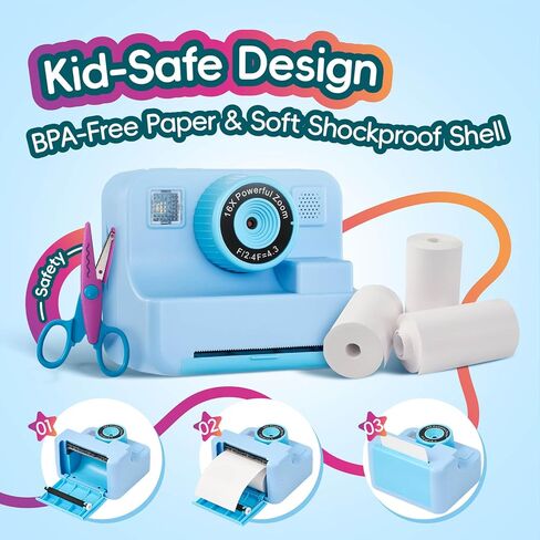 Kids Instant Print Camera, 1080P Selfie Video Camera with DIY Journal Kit – 200+ Accessories, Christmas & Birthday Gifts for Girls & Boys Ages 3-12 (Blue) in Kuwait