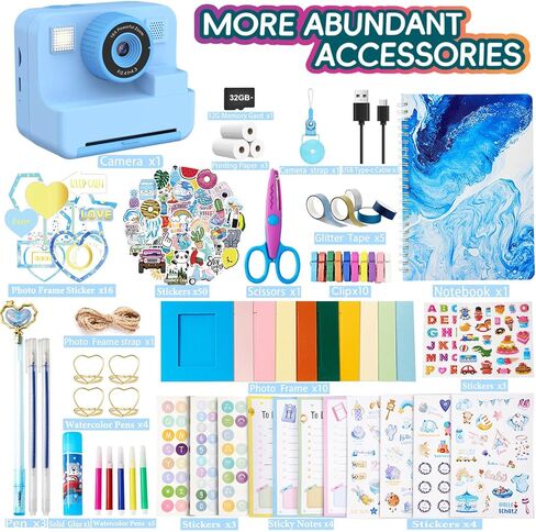 Kids Instant Print Camera, 1080P Selfie Video Camera with DIY Journal Kit – 200+ Accessories, Christmas & Birthday Gifts for Girls & Boys Ages 3-12 (Blue) in Kuwait