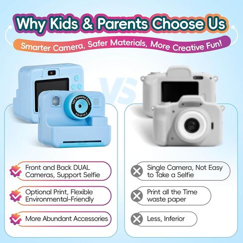 Kids Instant Print Camera, 1080P Selfie Video Camera with DIY Journal Kit – 200+ Accessories, Christmas & Birthday Gifts for Girls & Boys Ages 3-12 (Blue) in Kuwait