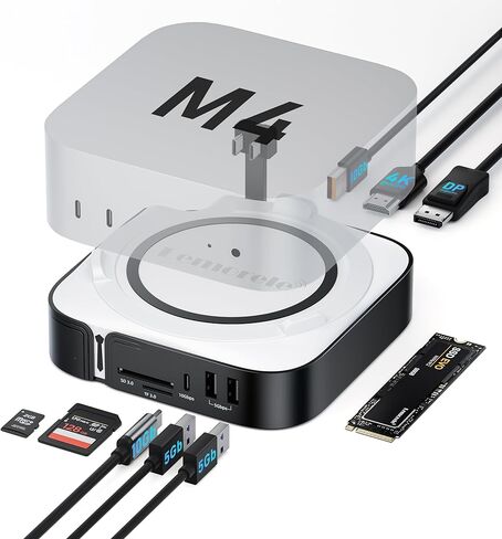 قاعدة Lemorele 9 في 1 Mac mini M4، Dual 4K@60 هرتز HDMI 2.0 & DP 1.4، فتحة M.2 NVMe بسرعة 10 جيجابت في الثانية، USB-C وUSB-A بسرعة 10 جيجابت في الثانية، 2X USB-A 3.0، قارئ بطاقات SD/TF 2.0، متوافق مع Mac mini M4/M4 Pro in Saudi Arabia