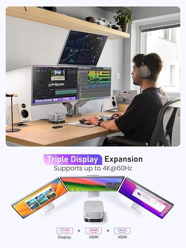 قاعدة Lemorele 9 في 1 Mac mini M4، Dual 4K@60 هرتز HDMI 2.0 & DP 1.4، فتحة M.2 NVMe بسرعة 10 جيجابت في الثانية، USB-C وUSB-A بسرعة 10 جيجابت في الثانية، 2X USB-A 3.0، قارئ بطاقات SD/TF 2.0، متوافق مع Mac mini M4/M4 Pro in Saudi Arabia