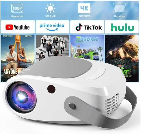 جهاز عرض صغير محمول، جهاز عرض أفلام يدعم دقة 1080 بكسل 4K، جهاز عرض صغير محمول للمسرح المنزلي/غرفة النوم، متوافق مع iOS، Android، عصا التلفاز، الكمبيوتر المحمول، HDMI، USB in Saudi Arabia