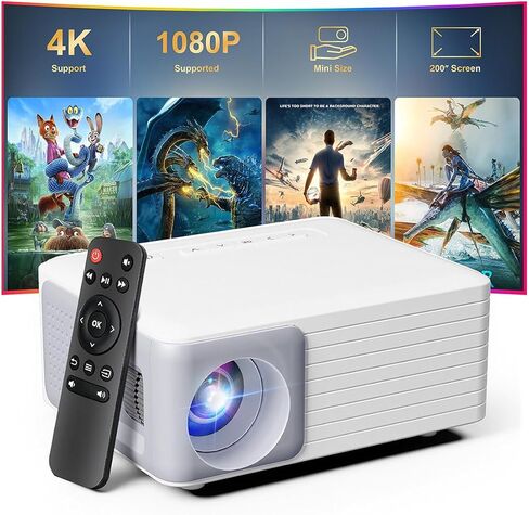 Mini Portable Projector, Full HD 1080P 4K Support Movie Projector, Portable Small Projector for Home Theater/bedroom, Compatible with iOS, Android, TV Stick, Laptop, HDMI, USB in Saudi Arabia