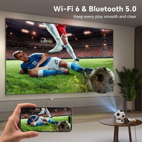 Smart Mini Projector, Android 13 WiFi Bluetooth, Football-Shaped Movie Projector, Electric Focus, Auto Keystone, 1080P Supported, for Bedroom Outdoor, Compatible with Smartphone HDMI USB in Saudi Arabia