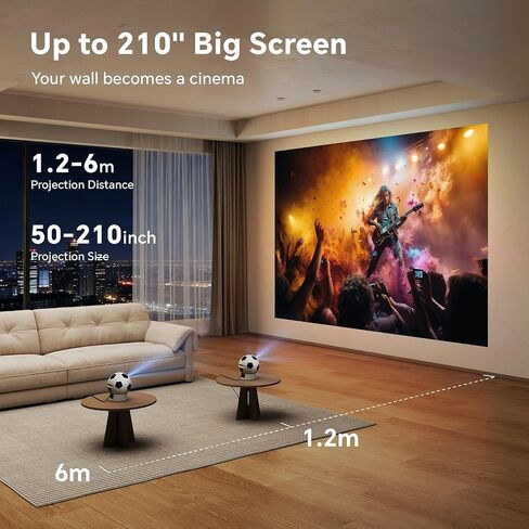 Smart Mini Projector, Android 13 WiFi Bluetooth, Football-Shaped Movie Projector, Electric Focus, Auto Keystone, 1080P Supported, for Bedroom Outdoor, Compatible with Smartphone HDMI USB in Saudi Arabia