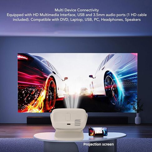 4K Projector with Wi Fi and Bluetooth, 180° Rotating Movie Projector, Portable Projector with 300 ANSI, Outdoor Projector for Phone PC TV Stick DVD USB HDMI (US Plug) in Saudi Arabia