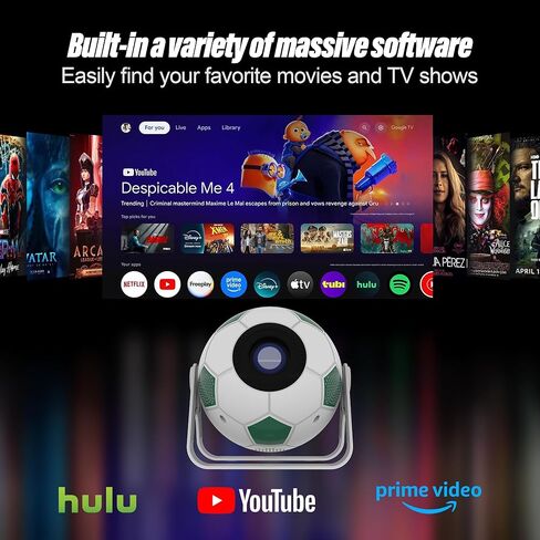 جهاز عرض ذكي على شكل كرة قدم، 1080 بكسل عالي الدقة 400 لومن، جهاز عرض محمول Android 15 مع تصحيح الانحراف التلقائي، شاشة 120 بوصة، تصميم زخرفي لغرفة النوم والمسرح المنزلي والتخييم في الهواء الطلق in Saudi Arabia