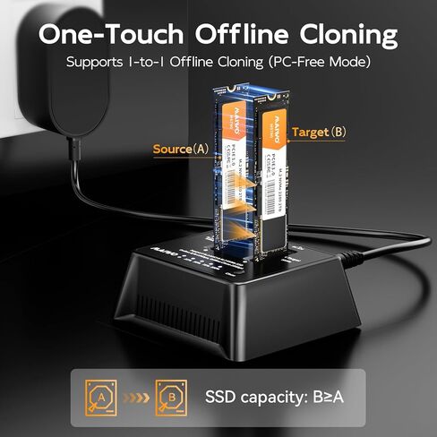 MAIWO Dual M.2 NVMe Cloner - محطة إرساء SSD خارجية USB 3.2 Gen 2 بسرعة 10 جيجابت في الثانية، وحدة نسخ مستقلة غير متصلة بالإنترنت خالية من الأدوات لمحركات أقراص M-Key SSD (2230/2242/2260/2280/22110) in Saudi Arabia