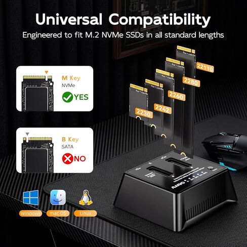 MAIWO Dual M.2 NVMe Cloner - محطة إرساء SSD خارجية USB 3.2 Gen 2 بسرعة 10 جيجابت في الثانية، وحدة نسخ مستقلة غير متصلة بالإنترنت خالية من الأدوات لمحركات أقراص M-Key SSD (2230/2242/2260/2280/22110) in Saudi Arabia
