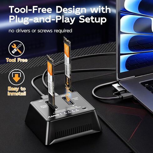 MAIWO Dual M.2 NVMe Cloner - محطة إرساء SSD خارجية USB 3.2 Gen 2 بسرعة 10 جيجابت في الثانية، وحدة نسخ مستقلة غير متصلة بالإنترنت خالية من الأدوات لمحركات أقراص M-Key SSD (2230/2242/2260/2280/22110) in Saudi Arabia