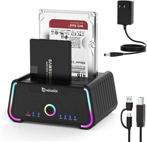 محطة إرساء القرص الصلب، قاعدة USB C مزدوجة الخليج لـ 2.5/3.5 بوصة SATA HDD SSD، قارئ القرص الصلب حتى 5 جيجابت في الثانية، يدعم وظيفة النسخ دون اتصال UASP in Kuwait