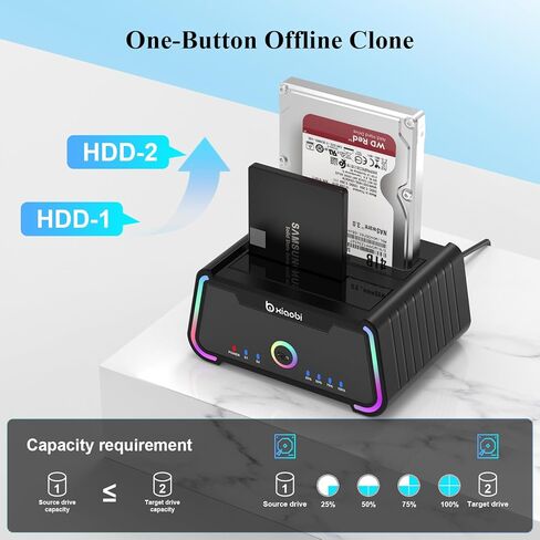 محطة إرساء القرص الصلب، قاعدة USB C مزدوجة الخليج لـ 2.5/3.5 بوصة SATA HDD SSD، قارئ القرص الصلب حتى 5 جيجابت في الثانية، يدعم وظيفة النسخ دون اتصال UASP in Kuwait
