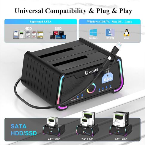 محطة إرساء القرص الصلب، قاعدة USB C مزدوجة الخليج لـ 2.5/3.5 بوصة SATA HDD SSD، قارئ القرص الصلب حتى 5 جيجابت في الثانية، يدعم وظيفة النسخ دون اتصال UASP in Kuwait