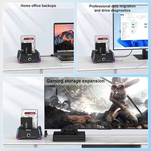 محطة إرساء القرص الصلب، قاعدة USB C مزدوجة الخليج لـ 2.5/3.5 بوصة SATA HDD SSD، قارئ القرص الصلب حتى 5 جيجابت في الثانية، يدعم وظيفة النسخ دون اتصال UASP in Kuwait