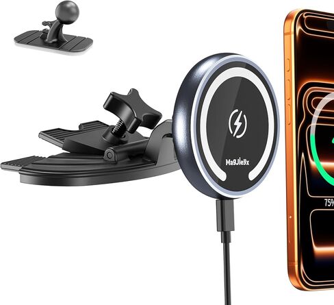 شاحن مغناطيسي للسيارة بفتحة CD من MAGJIEYX لهاتف iPhone 17، 16، 15-12، ثابت 3X على الطرق الوعرة، حامل شحن لاسلكي مع ملصق داش 3M، بدون كتلة تهوية لسيارات السيدان/سيارات الدفع الرباعي/الشاحنات in Kuwait