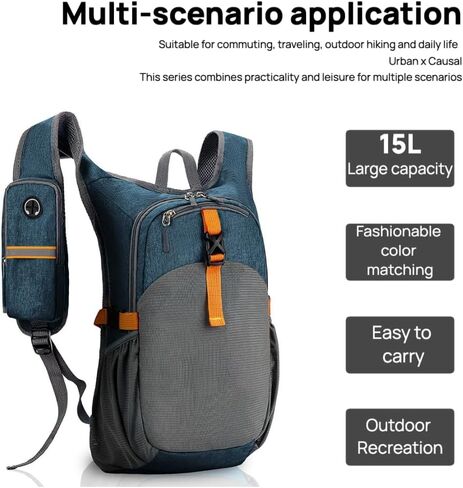 Lightweight Hiking Backpack 15L – Packable Waterproof Daypack for Men & Women, Breathable Nylon Foldable Travel Rucksack with Arched Shoulder Straps – Blue Gray in Saudi Arabia