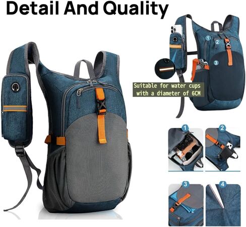 Lightweight Hiking Backpack 15L – Packable Waterproof Daypack for Men & Women, Breathable Nylon Foldable Travel Rucksack with Arched Shoulder Straps – Blue Gray in Saudi Arabia