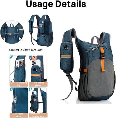 Lightweight Hiking Backpack 15L – Packable Waterproof Daypack for Men & Women, Breathable Nylon Foldable Travel Rucksack with Arched Shoulder Straps – Blue Gray in Saudi Arabia