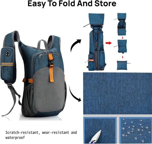 Lightweight Hiking Backpack 15L – Packable Waterproof Daypack for Men & Women, Breathable Nylon Foldable Travel Rucksack with Arched Shoulder Straps – Blue Gray in Saudi Arabia