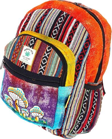 Unique Design Mushroom Embroidered Himalaya Hemp Hippie Festival Hiking Backpack - FAIR TRADE Handmade with Love in Saudi Arabia