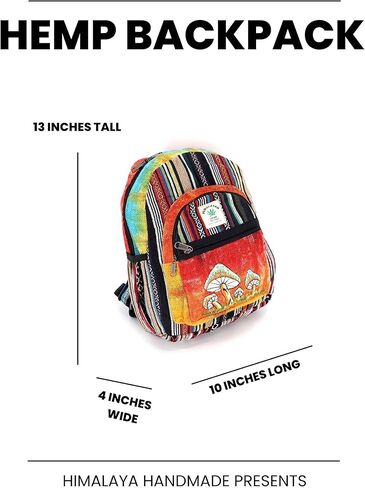 Unique Design Mushroom Embroidered Himalaya Hemp Hippie Festival Hiking Backpack - FAIR TRADE Handmade with Love in Saudi Arabia