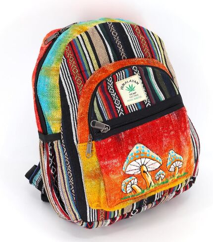 Unique Design Mushroom Embroidered Himalaya Hemp Hippie Festival Hiking Backpack - FAIR TRADE Handmade with Love in Saudi Arabia