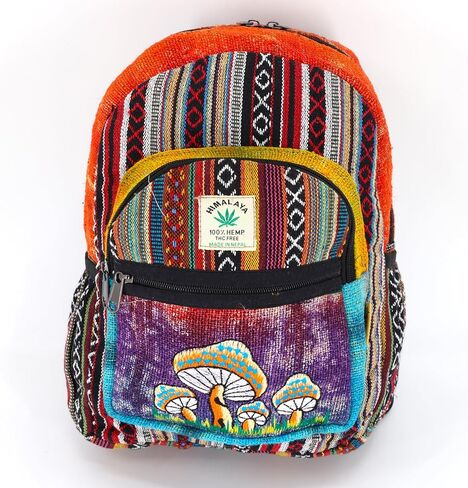 Unique Design Mushroom Embroidered Himalaya Hemp Hippie Festival Hiking Backpack - FAIR TRADE Handmade with Love in Saudi Arabia