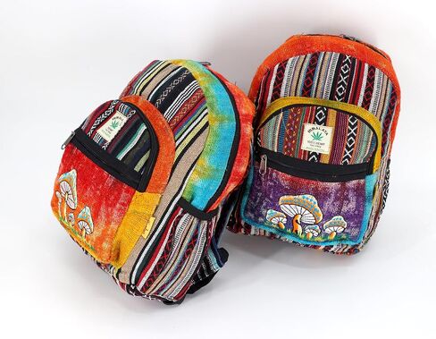Unique Design Mushroom Embroidered Himalaya Hemp Hippie Festival Hiking Backpack - FAIR TRADE Handmade with Love in Saudi Arabia