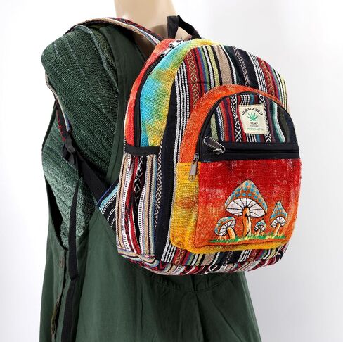 Unique Design Mushroom Embroidered Himalaya Hemp Hippie Festival Hiking Backpack - FAIR TRADE Handmade with Love in Saudi Arabia