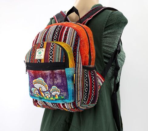 Unique Design Mushroom Embroidered Himalaya Hemp Hippie Festival Hiking Backpack - FAIR TRADE Handmade with Love in Saudi Arabia