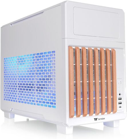 Thermaltake TR200 WS; Micro Chassis; Wood Front Trim; mATX/mITX Support; 360mm Radiator Support; 365mm GPU Clearance; 175mm Air Cooler Clearance; 5.25" Bay Support; Snow; CA-11L-00S6NN-WS in Saudi Arabia