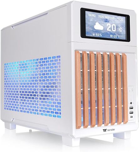 Thermaltake TR200 WS; Micro Chassis; Wood Front Trim; mATX/mITX Support; 360mm Radiator Support; 365mm GPU Clearance; 175mm Air Cooler Clearance; 5.25" Bay Support; Snow; CA-11L-00S6NN-WS in Saudi Arabia