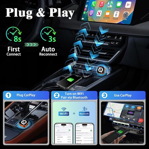 محول انعكاس شاشة CarPlay اللاسلكي 4 في 1 لـ Apple CarPlay/Android Auto، محول AirPlay MirrorLink المحسن لعام 2026، دونجل CarPlay تحويل سلكي إلى لاسلكي، وصلة من النوع C، التوصيل والتشغيل in Saudi Arabia