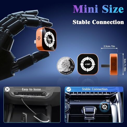 محول انعكاس شاشة CarPlay اللاسلكي 4 في 1 لـ Apple CarPlay/Android Auto، محول AirPlay MirrorLink المحسن لعام 2026، دونجل CarPlay تحويل سلكي إلى لاسلكي، وصلة من النوع C، التوصيل والتشغيل in Saudi Arabia
