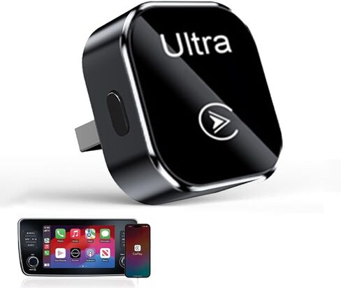 محول لاسلكي Mini CarPlay مع أزرار الوظائف - عصا CarPlay Dongle لنظام iOS 10+، USB ونوع C، التوصيل والتشغيل، اتصال مستقر وبدون زمن الوصول (أسود) in Saudi Arabia