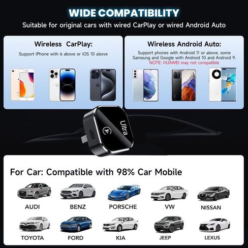محول لاسلكي Mini CarPlay مع أزرار الوظائف - عصا CarPlay Dongle لنظام iOS 10+، USB ونوع C، التوصيل والتشغيل، اتصال مستقر وبدون زمن الوصول (أسود) in Saudi Arabia