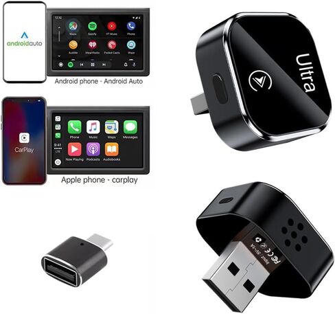 محول لاسلكي Mini CarPlay مع أزرار الوظائف - عصا CarPlay Dongle لنظام iOS 10+، USB ونوع C، التوصيل والتشغيل، اتصال مستقر وبدون زمن الوصول (أسود) in Saudi Arabia