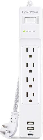 CyberPower P405UC Surge Protector, 4 Outlets, 5 ft Braided Power Cord, 1500 Joules, 1 USB‑C & 1 USB‑A Charging Ports, Right‑Angle Plug, Wall Mountable, White in Saudi Arabia