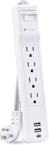 CyberPower P405UC Surge Protector, 4 Outlets, 5 ft Braided Power Cord, 1500 Joules, 1 USB‑C & 1 USB‑A Charging Ports, Right‑Angle Plug, Wall Mountable, White in Saudi Arabia