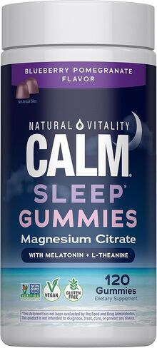 Natural Vitality SLEEP Gummies, Magnesium Supplement With Melatonin and L-Theanine, Vegan, Gluten Free, Helps the Body Ease Into Sleep, Blueberry Pomegranate 120 Count in Kuwait