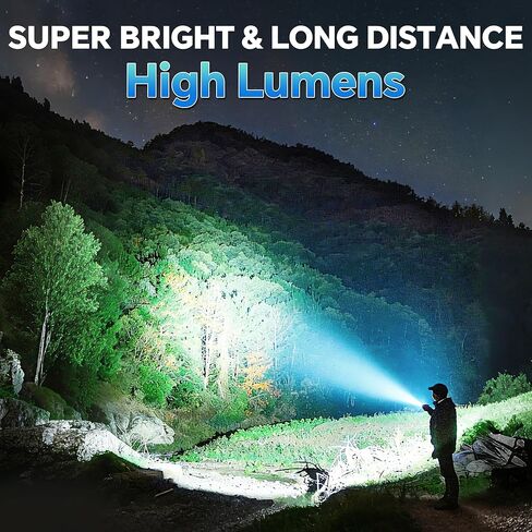 Rechargeable LED Flashlight 90000High Lumens, Super Bright Flashlight LCD Digital Display Flash Light with 5 Modes & Waterproof, Powerful Handheld Flashlight for Camping Emergencies in Kuwait