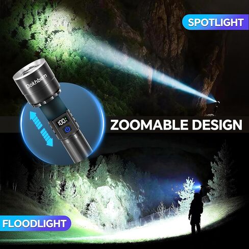 Rechargeable LED Flashlight 90000High Lumens, Super Bright Flashlight LCD Digital Display Flash Light with 5 Modes & Waterproof, Powerful Handheld Flashlight for Camping Emergencies in Kuwait