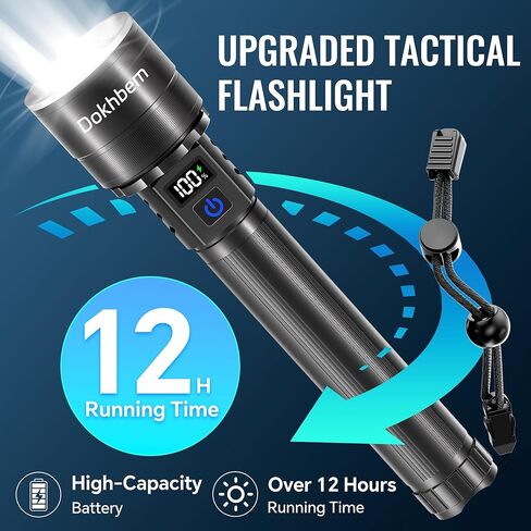 Rechargeable LED Flashlight 90000High Lumens, Super Bright Flashlight LCD Digital Display Flash Light with 5 Modes & Waterproof, Powerful Handheld Flashlight for Camping Emergencies in Kuwait