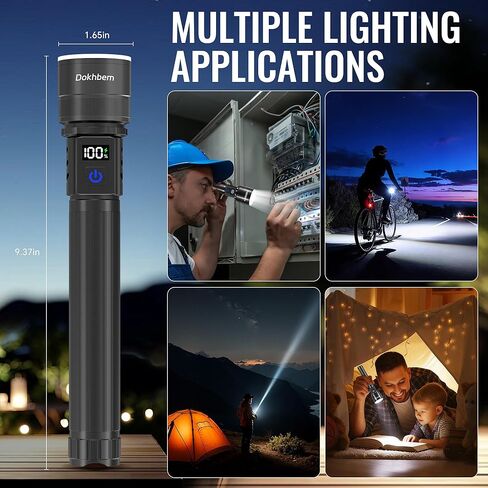 Rechargeable LED Flashlight 90000High Lumens, Super Bright Flashlight LCD Digital Display Flash Light with 5 Modes & Waterproof, Powerful Handheld Flashlight for Camping Emergencies in Kuwait
