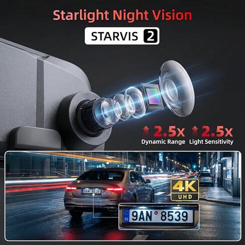 2026 4K Mirror Dash Cam 4 قنوات، شاشة لمس 12 بوصة كاميرا مرآة الرؤية الخلفية للسيارات، 4K+1080Px3 Dashcam أمامي خلفي من الداخل، رؤية ليلية بالأشعة تحت الحمراء، WiFi، APP، GPS، التحكم الصوتي، 128 جيجابايت SD مجاني in Kuwait