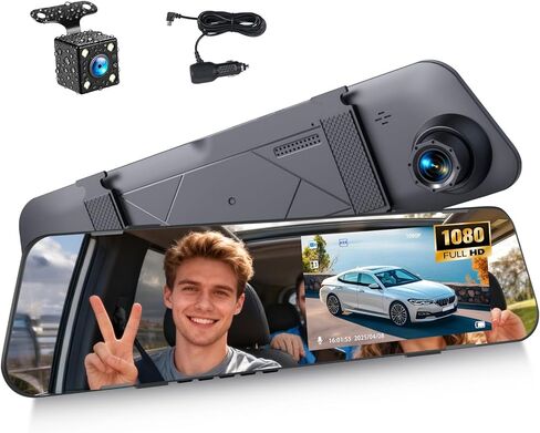 4.5 Inch Mirror Dash Cam Backup Camera 1080P Front and Rear View Mirror Camera for Cars Dual Lens Cam Loop Recording 150°Wide Angle G-Sensor Parking Assistance Loop Recording in Saudi Arabia